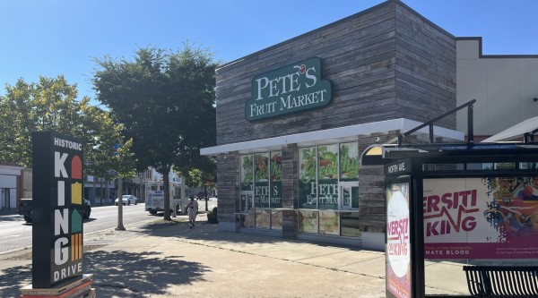 Pete's Fruit Market exterior on a sunny day