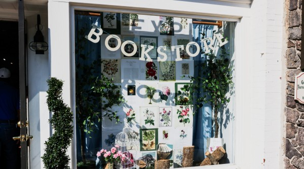 The window in the storefront of a bookstore