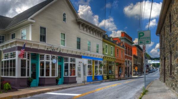 Historic buildings along a small street.