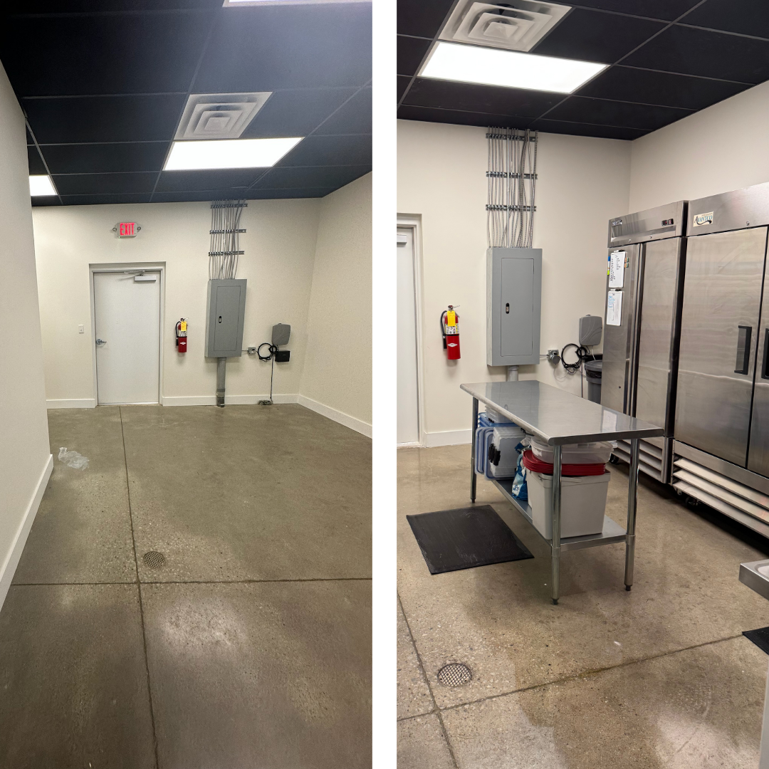 Before and after photos of a commercial kitchen renovation