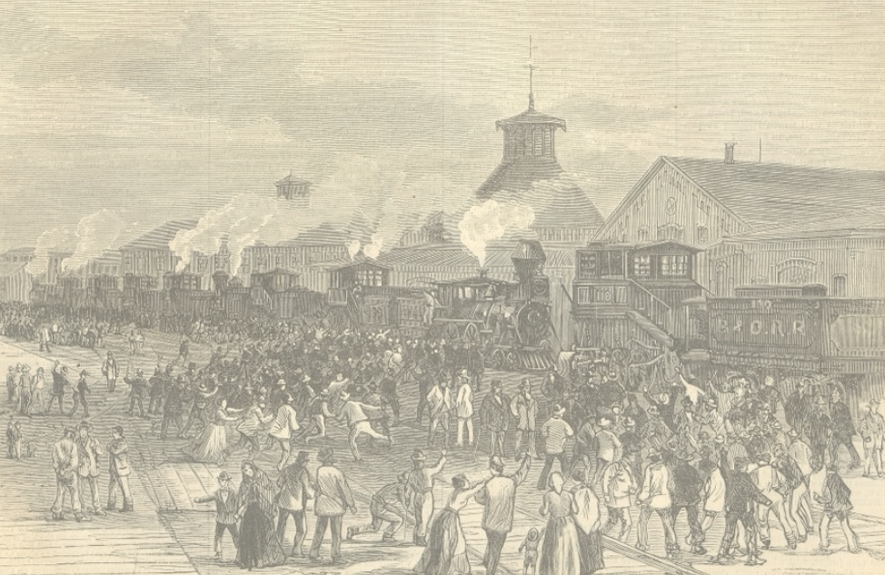 Illustration of people participating in a large railway strike